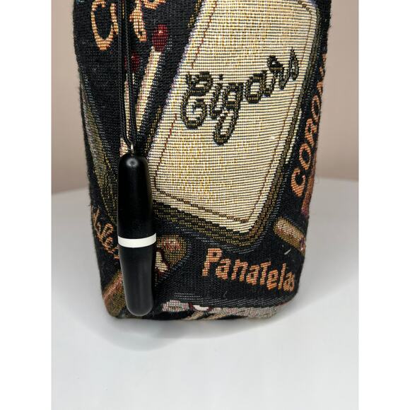 VINTAGE Cigar Tapestry Print Wine Drawstring Tote Coozie CORKSCREW ATTACHED - Picture 5 of 6